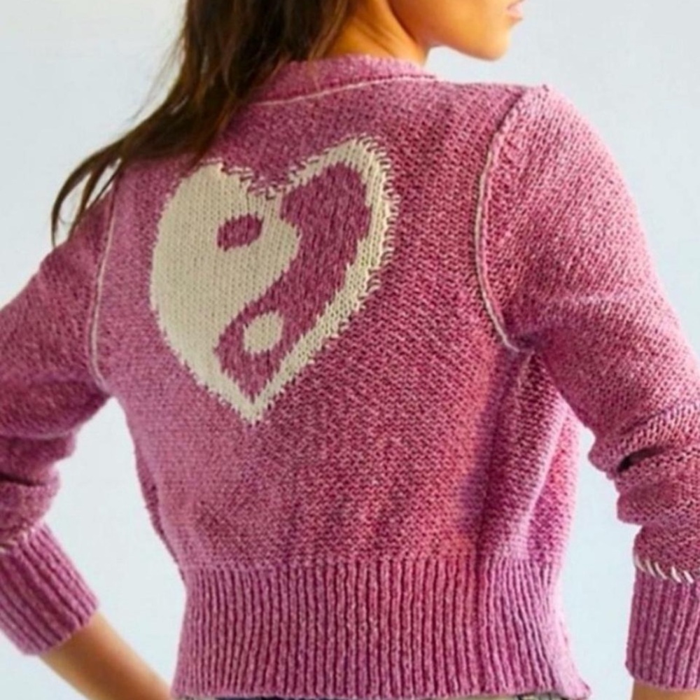 Anthropologie Pink Heart Yin Yang Sweater